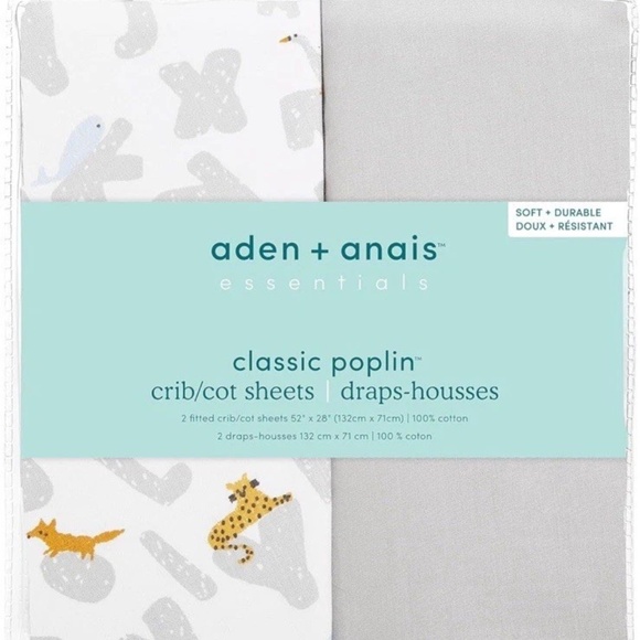 aden + anais Essentials Classic Crib Sheets 2 pack 100% Cotton Alphabet Animals - Picture 3 of 8